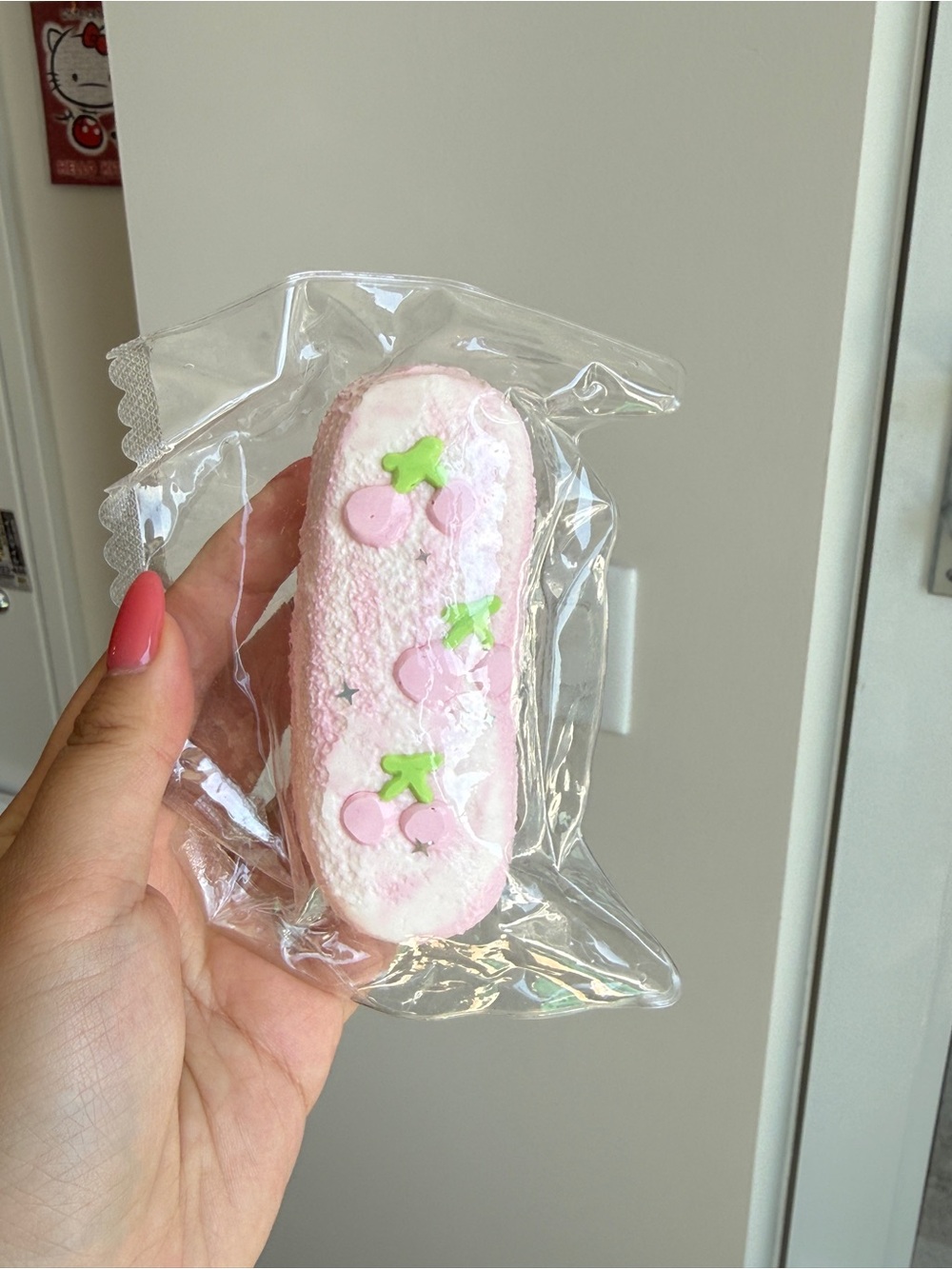 Pink Cherry Decorated Squishy Snack Toy